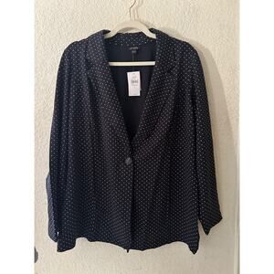 J. Jill Wearever Collection Navy Pokadot One Button Blazer Size Large NWT $139